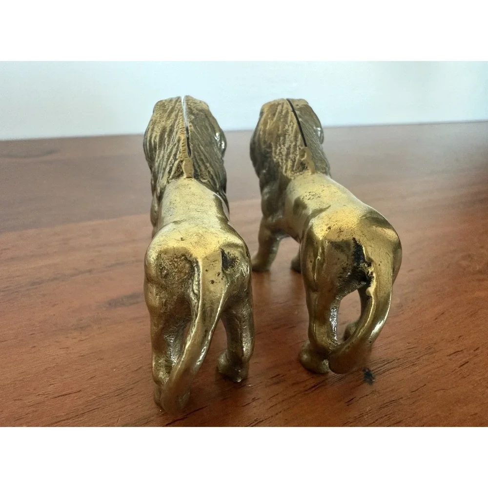 Pair Of Vintage Brass Lion Statue Figurines 2.5